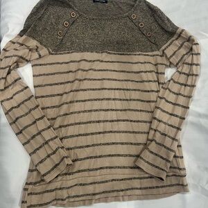 Striped Long Sleeve Sweater with Button Accents